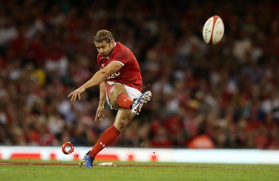 170819 - Wales v England - RWC Warm Up - Under Armour Summer Series - Leigh Halfpenny of Wales kicks a penalty