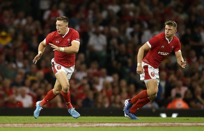 170819 - Wales v England - RWC Warm Up - Under Armour Summer Series - Josh Adams and Dan Biggar of Wales