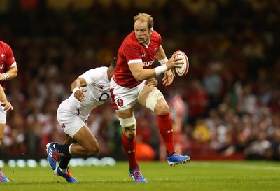 170819 - Wales v England, Under Armour Summer Series 2019 - Alun Wyn Jones of Wales gets away from Anthony Watson of England