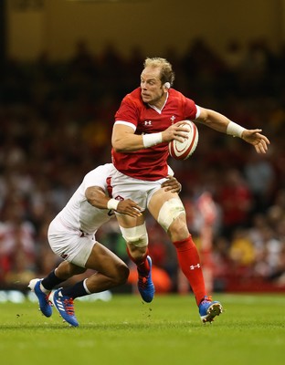 170819 - Wales v England, Under Armour Summer Series 2019 - Alun Wyn Jones of Wales gets away from Anthony Watson of England