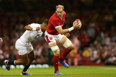 170819 - Wales v England, Under Armour Summer Series 2019 - Alun Wyn Jones of Wales gets away from Anthony Watson of England