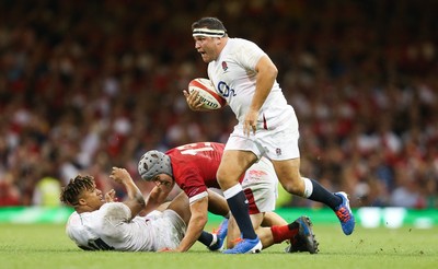 170819 - Wales v England, Under Armour Summer Series 2019 - Jamie George of England  charges forward