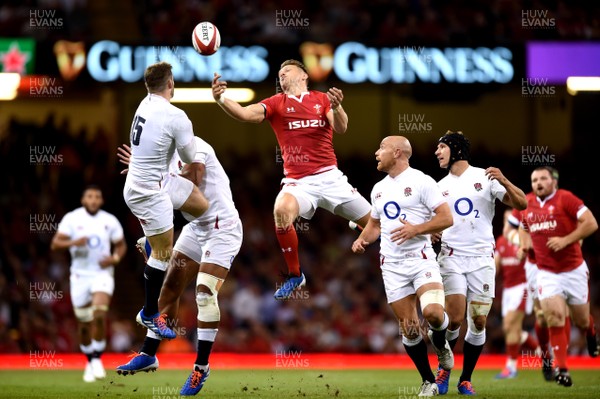 170819 - Wales v England - Under Armour Summer Series - Dan Biggar of Wales goes up for high ball