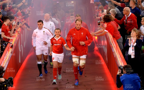 170819 - Wales v England - Under Armour Summer Series - Alun Wyn Jones of Wales runs out with mascot