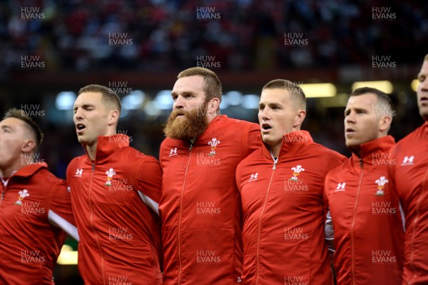 170819 - Wales v England - Under Armour Summer Series - George North, Jake Ball, Jonathan Davies and Gareth Davies of Wales line up for the anthems