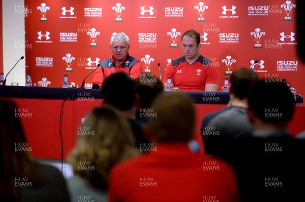 170819 - Wales v England - Under Armour Summer Series - Wales head coach Warren Gatland and Alun Wyn Jones during press conference