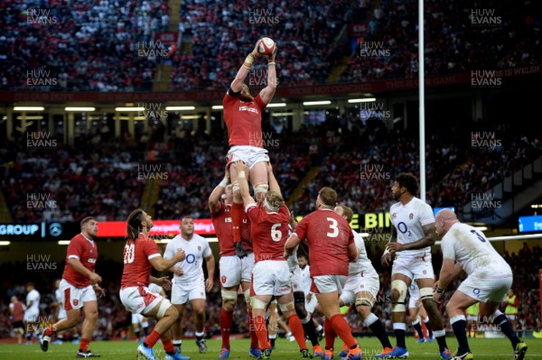 170819 - Wales v England - Under Armour Summer Series - Jake Ball of Wales takes line out ball