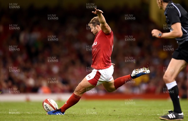 170819 - Wales v England - Under Armour Summer Series - Leigh Halfpenny of Wales kicks at goal