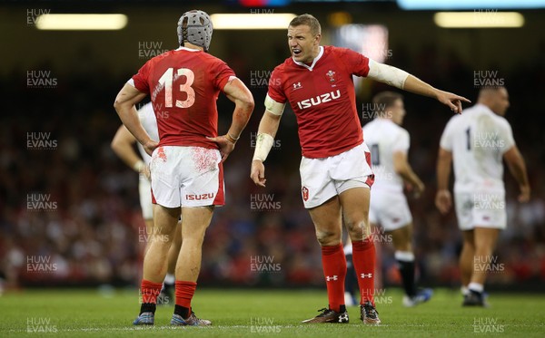 170819 - Wales v England - RWC Warm Up - Under Armour Summer Series - Hadleigh Parkes talks to Jonathan Davies of Wales