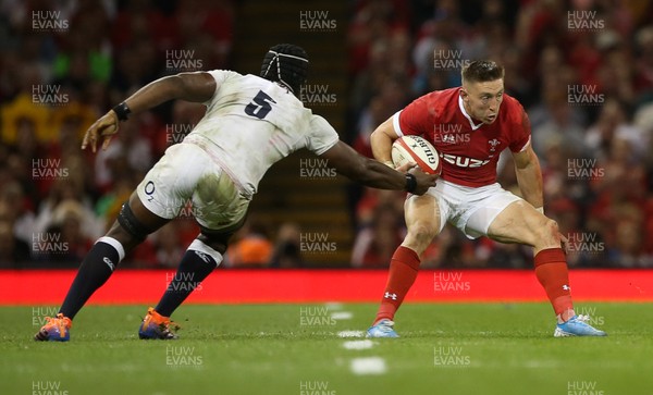 170819 - Wales v England - RWC Warm Up - Under Armour Summer Series - Josh Adams of Wales is tackled by Maro Itoje of England
