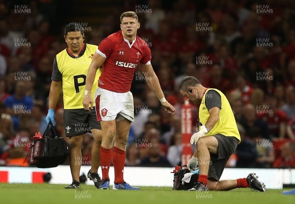 170819 - Wales v England - RWC Warm Up - Under Armour Summer Series - Dan Biggar of Wales is seen to by medical staff