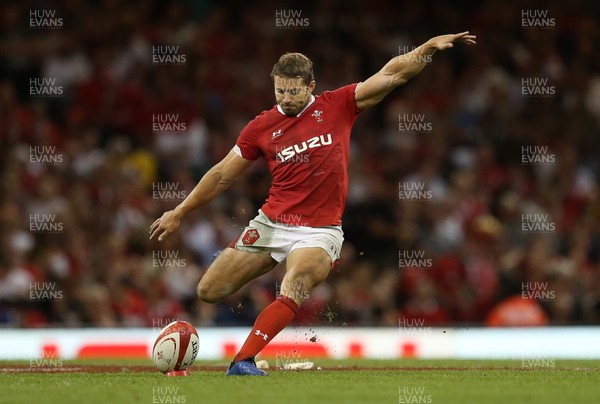 170819 - Wales v England - RWC Warm Up - Under Armour Summer Series - Leigh Halfpenny of Wales kicks a penalty