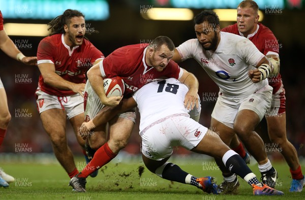 170819 - Wales v England - RWC Warm Up - Under Armour Summer Series - Ken Owens of Wales is tackled by Kyle Sinckler of England
