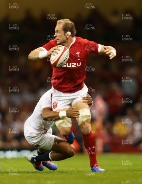 170819 - Wales v England, Under Armour Summer Series 2019 - Alun Wyn Jones of Wales gets away from Anthony Watson of England