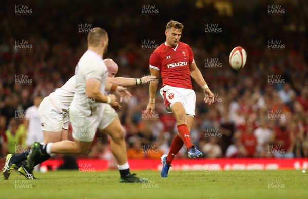 170819 - Wales v England, Under Armour Summer Series 2019 - Dan Biggar of Wales kicks across filed to set up try for George North of Wales