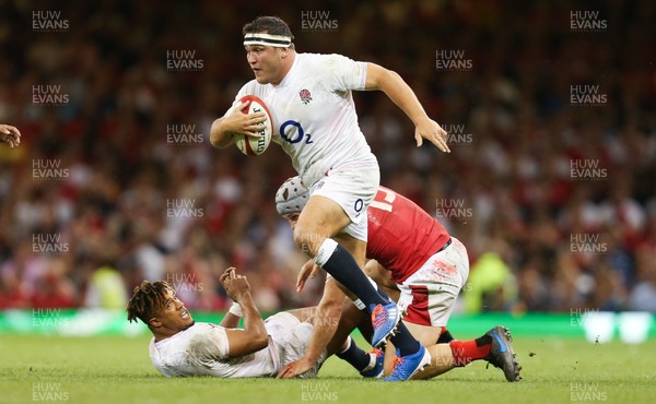 170819 - Wales v England, Under Armour Summer Series 2019 - Jamie George of England  charges forward