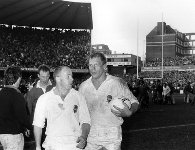 190191 - Wales v England - Five Nations - Richard Hill and Peter Winterbottom of England leave the Arms Park in triumph