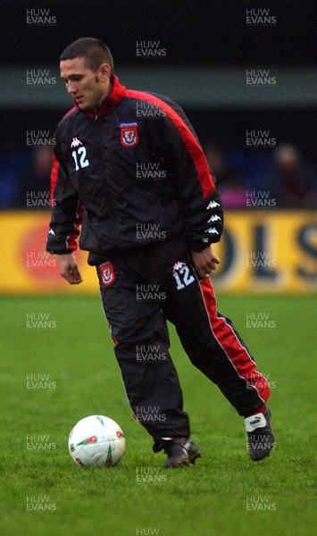 220503 - Wales v England - FAW Semi Professional Tournament - Newport County player Gary Shephard warming up for Wales