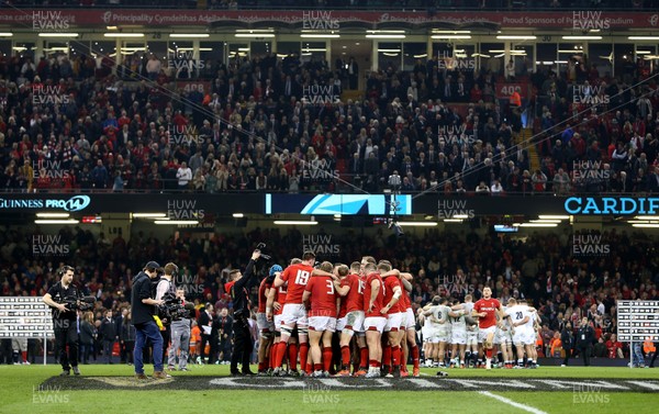 230219 - Wales v England - Guinness 6 Nations Championship - Wales huddle at full time