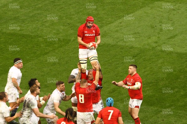 230219 - Wales v England -  Guinness 6 Nations -  Cory Hill of Wales wins line out ball