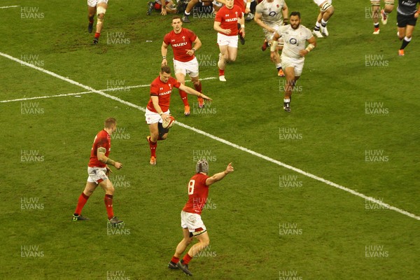 230219 - Wales v England -  Guinness 6 Nations -  Dan Biggar of Wales kicks to the corner