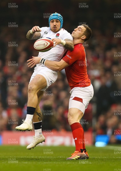 230219 - Wales v England, Guinness Six Nations - George North of Wales and Jack Nowell of England compete for the ball