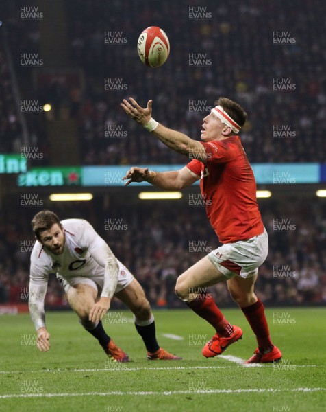 230219 - Wales v England, Guinness Six Nations - Josh Adams of Wales take the ball and powers over to score try