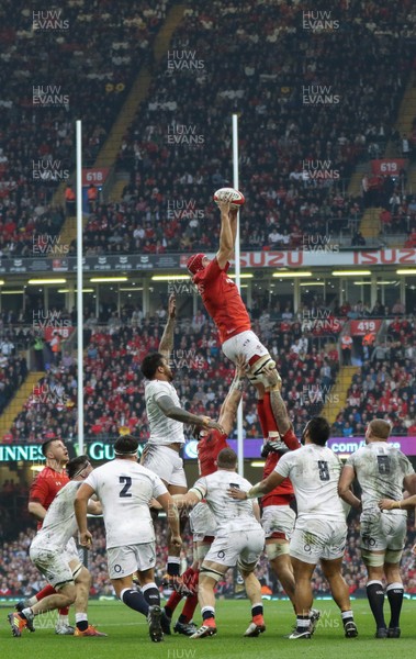 230219 - Wales v England, Guinness Six Nations Championship - Cory Hill of Wales takes lineout ball