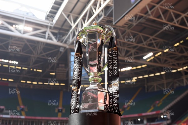 230219 - Wales v England - Guinness Six Nations Championship -  The Six Nations Championship Trophy in the Principality Stadium