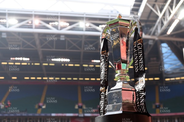 230219 - Wales v England - Guinness Six Nations Championship -  The Six Nations Championship Trophy in the Principality Stadium
