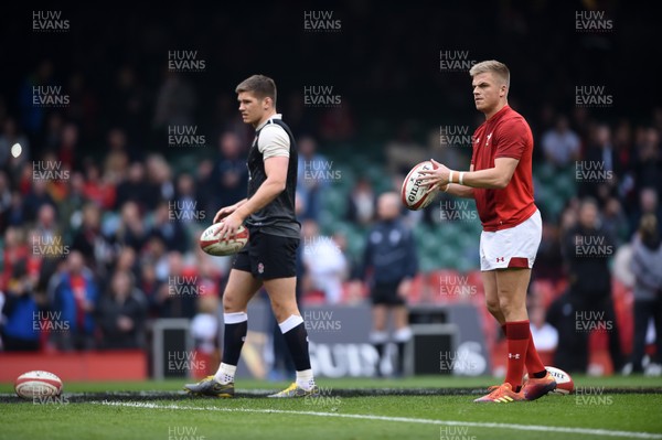 230219 - Wales v England - Guinness Six Nations Championship -  Owen Farrell of England and Gareth Anscombe of Wales 