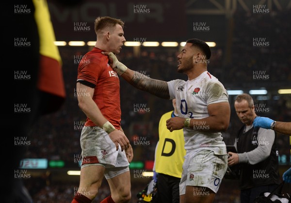 230219 - Wales v England - Guinness Six Nations Championship -  Liam Williams of Wales and Manu Tuilagi of England 