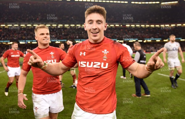 230219 - Wales v England - Guinness Six Nations - Josh Adams of Wales celebrate win at the end of the game