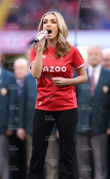 250223 - Wales v England, Guinness Six Nations 2023 - Katherine Jenkins performs World in Union ahead of kick off