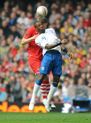 26.03.11 - Wales v England - Euro 2012 Qualifier - Darren Bent of England and Danny Collins of Wales compete. 