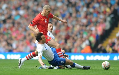 26.03.11 - Wales v England - Euro 2012 Qualifier - Steve Morison of Wales is tackled by Scott Parker and Frank Lampard of England. 
