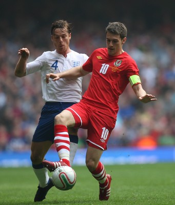 26.03.11 - Wales v England, UEFA Euro 2012 Qualifier -  Wales' Aaron Ramsey holds off England's Scott Parker  