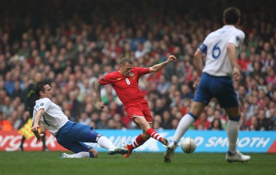 26.03.11 - Wales v England, UEFA Euro 2012 Qualifier -  Wales' Craig Bellemy tests the English defence 