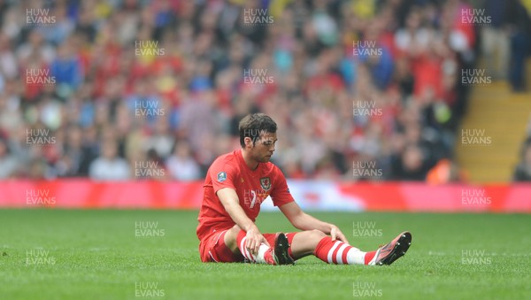 26.03.11 - Wales v England - Euro 2012 Qualifier - Joe Ledley of Wales looks dejected. 