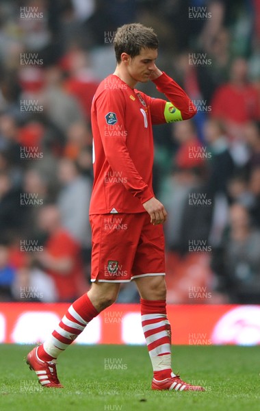 26.03.11 - Wales v England - Euro 2012 Qualifier - Aaron Ramsey of Wales looks dejected at the end of the game. 