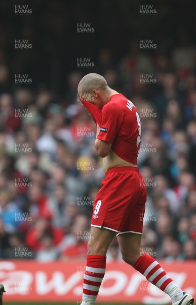 26.03.11 - Wales v England, UEFA Euro 2012 Qualifier -  Wales' Steve Morrison rues a missed opportunity to score 
