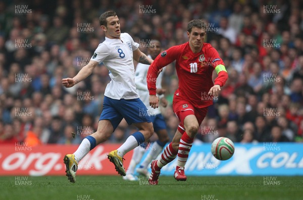 26.03.11 - Wales v England, UEFA Euro 2012 Qualifier -  Wales' Aaron Ramsey gets past England's Jack Wilshere  