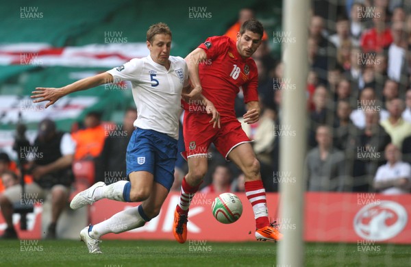 26.03.11 - Wales v England, UEFA Euro 2012 Qualifier -  Wales' Ched Evans and England's Scott Parker compete for the ball 