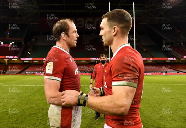 270221 - Wales v England - Guinness Six Nations - Alun Wyn Jones and George North of Wales at the end of the game