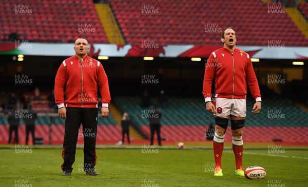 270221 - Wales v England - Guinness Six Nations - Ken Owens and Alun Wyn Jones of Wales during the anthems