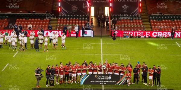 270221 - Wales v England, Guinness 2021 Six Nations Championship - Wales are presented with the Triple Crown after beating England in Cardiff