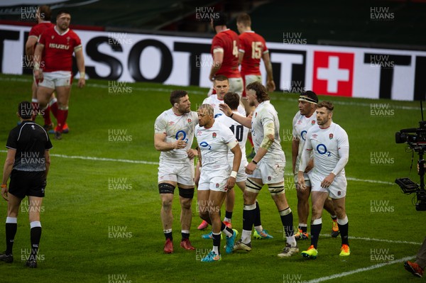 270221 - Wales v England - Guinness Six Nations - Anthony Watson of England celebrates his try