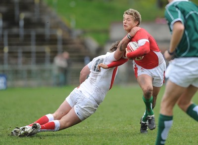 26.04.09 - Under 18 Six Nations Rugby -  Wales  England -  Wales' Lewis Robling is high tackled 
