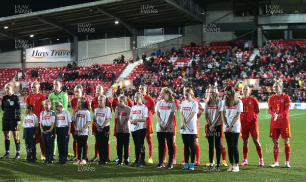 060320 - Wales v Estonia - Women's International Friendly - Wales line up for the anthems