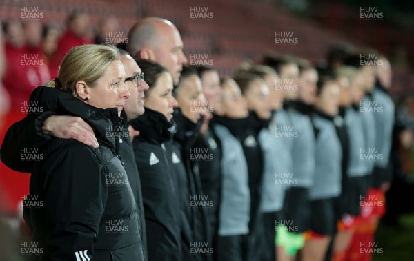 060320 - Wales v Estonia - Women's International Friendly - Wales manager Jayne Ludlow during the anthems